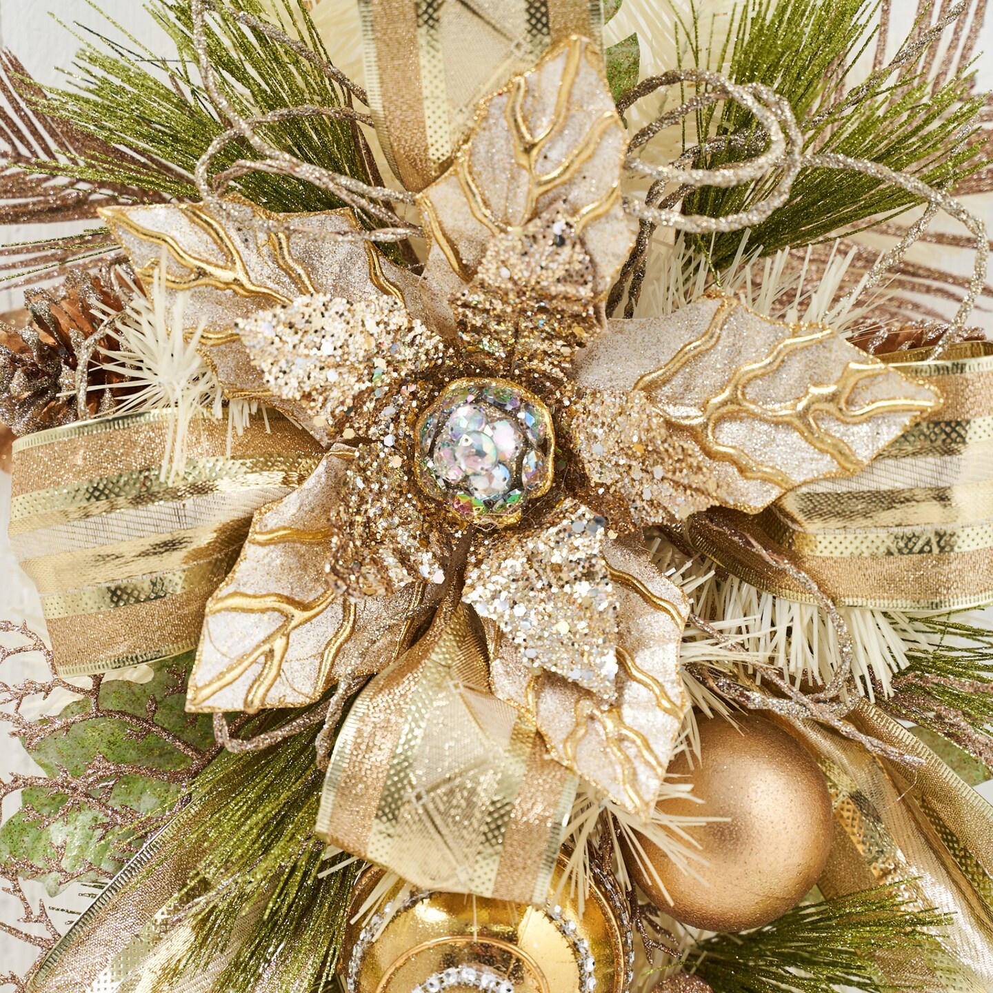 Champagne Gold Poinsettia Teardrop Swag w/ Ring - Handcrafted Christmas Decorations - Final sale / Non-returnable and Non-refundable