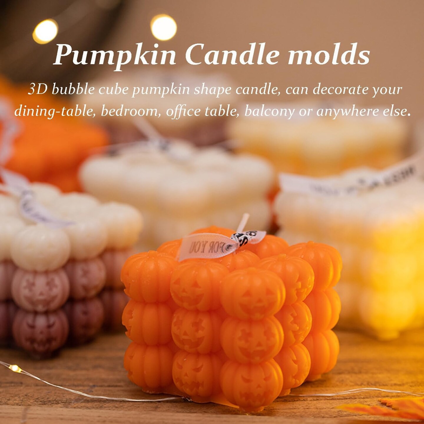 Silicone Halloween Bubble Cube Candle Molds(pumpkin bubble cube candle mold)2.56 x 2.56 x 2.56 inches