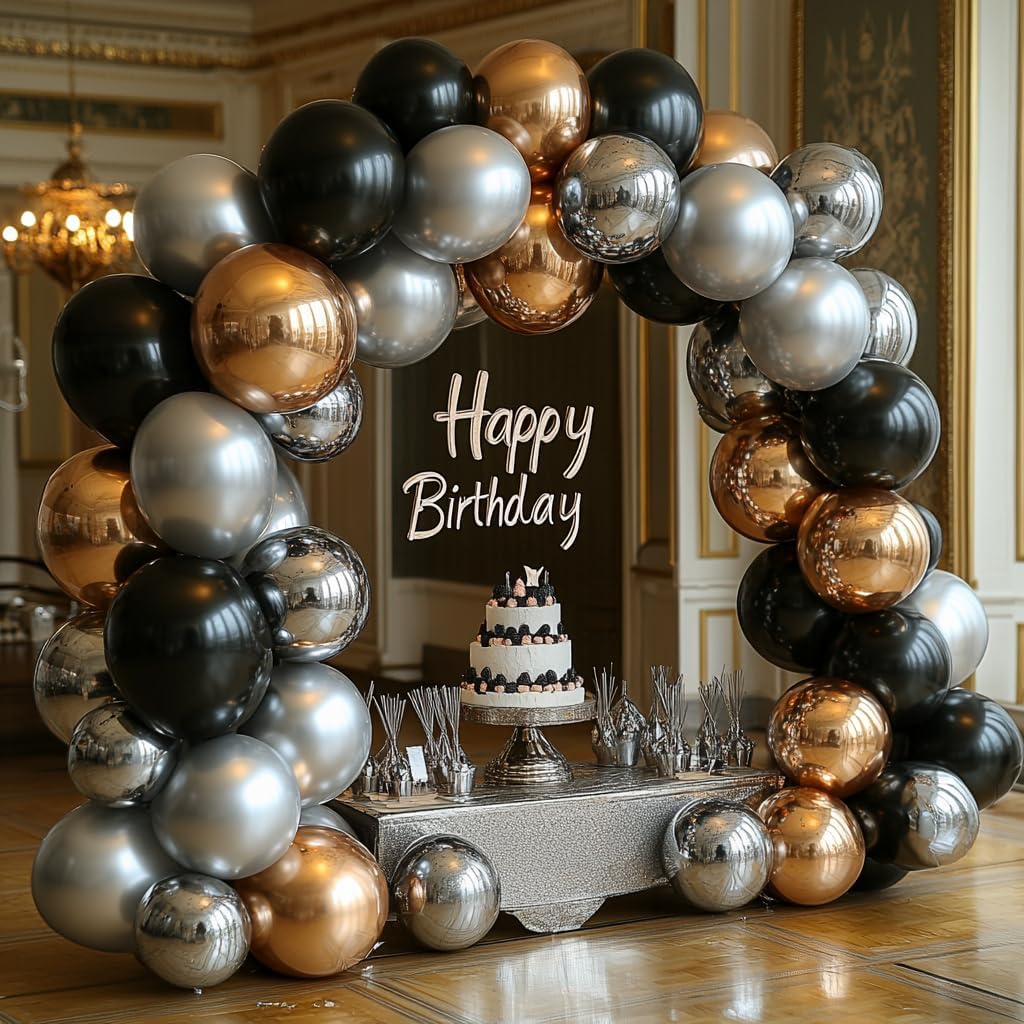 Black Silver Confetti Latex Balloons(Black and Silver)