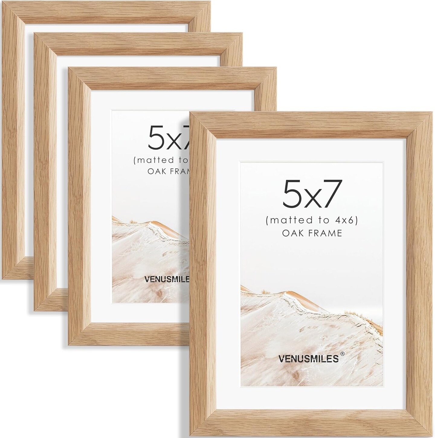 5x7 Picture Frame Set of 4 Natural Solid Oak Photo Frames with 4x6 Removable Mat Wall Hanging Large Handcrafted Frame