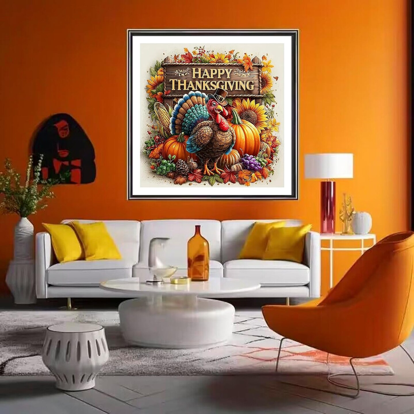 Thanksgiving Turkey 5D Diamond Painting Kit – Full Round Drill DIY Gem Art for Adults, 13.8x13.8 Inch Wall Décor