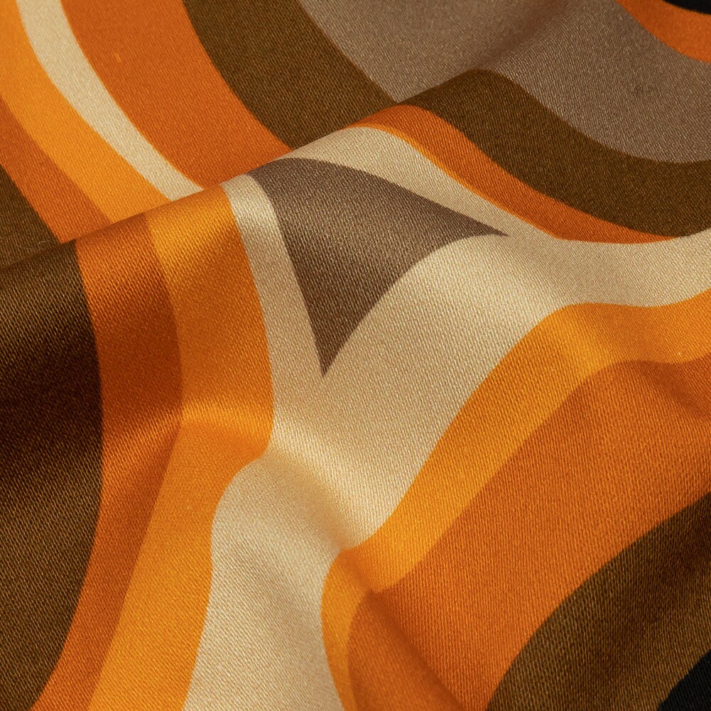 1 Yard Brown and Orange Abstract Lava Flows Stretch Cotton Sateen Fabric for Apparel