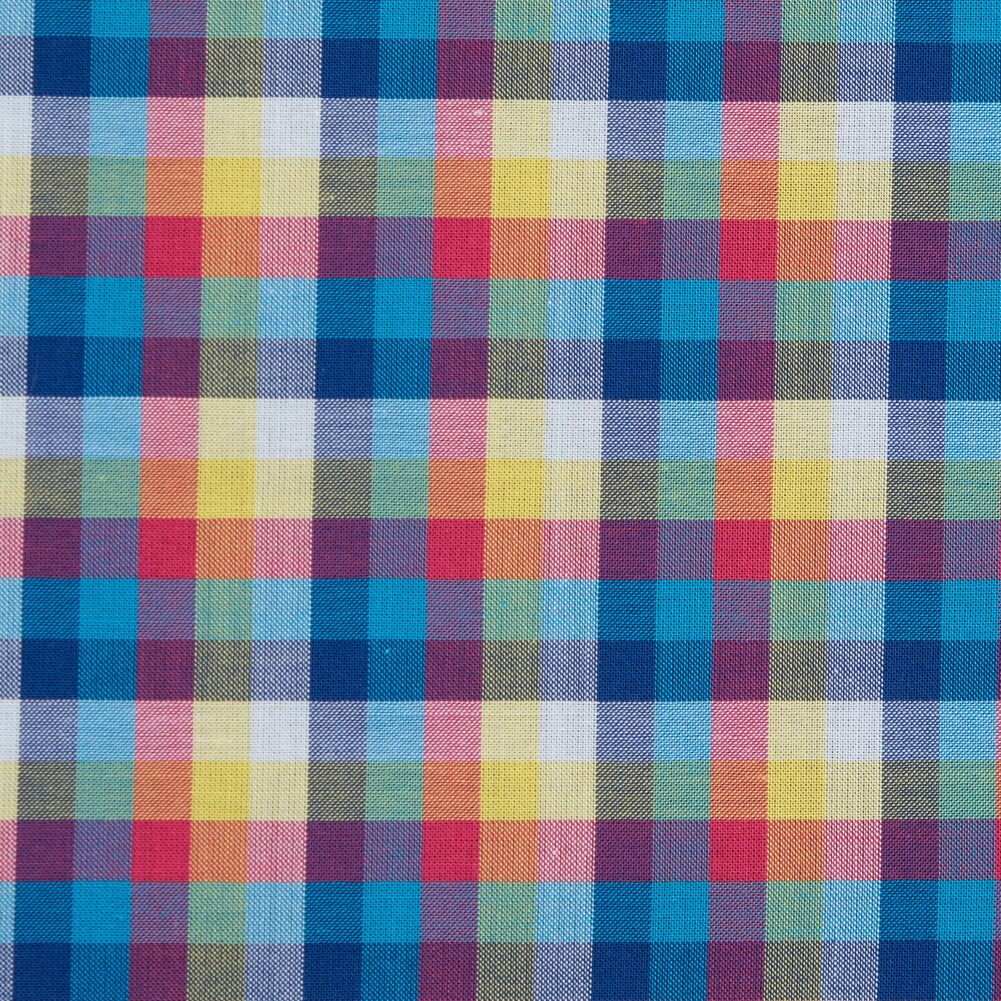 1 Yard Multicolor Checkered Cotton Shirting Lightweight Crisp Fabric