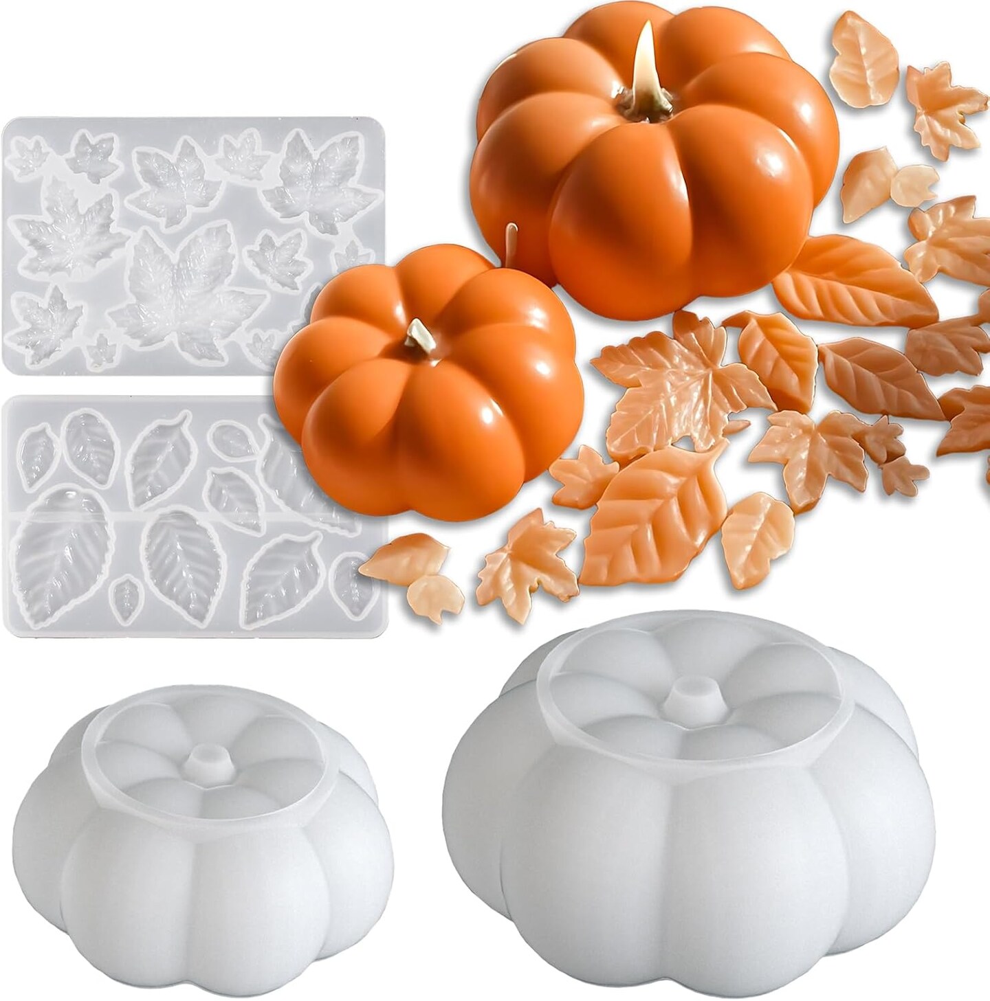 4PCS Pumpkin Leaf Silicone Molds Set(white)3.6 x 2.4 x 0.15 inches
