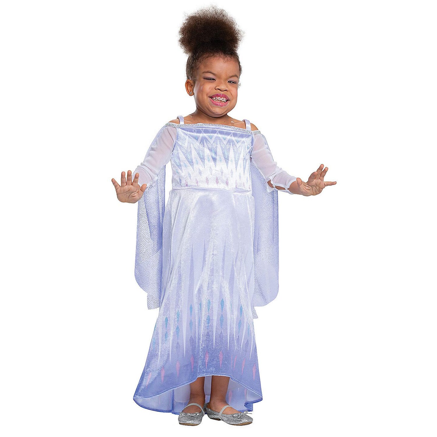 Kid’s Elsa Snow Queen Adaptive Costume with Sparkly Sleeves and Easy Access Design