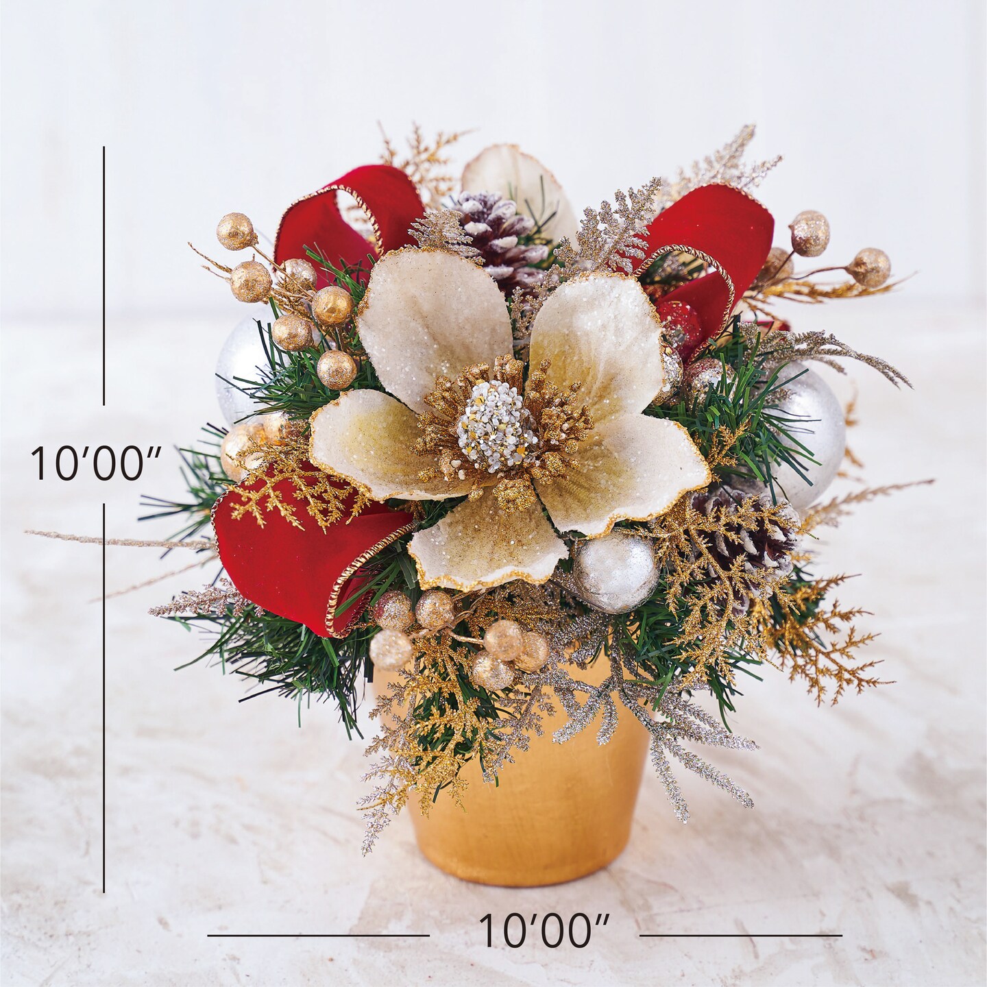 Glam Magnolia Arrangement with Pot - Handcrafted Christmas Decorations - Holiday Tree