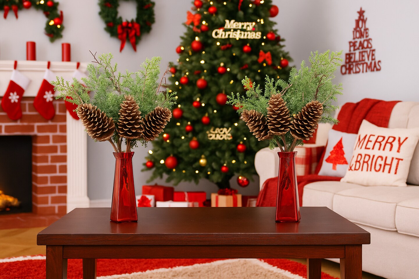 20" Pine Pick with Cone – Waterproof Artificial Holiday Floral Stem 3 Pack