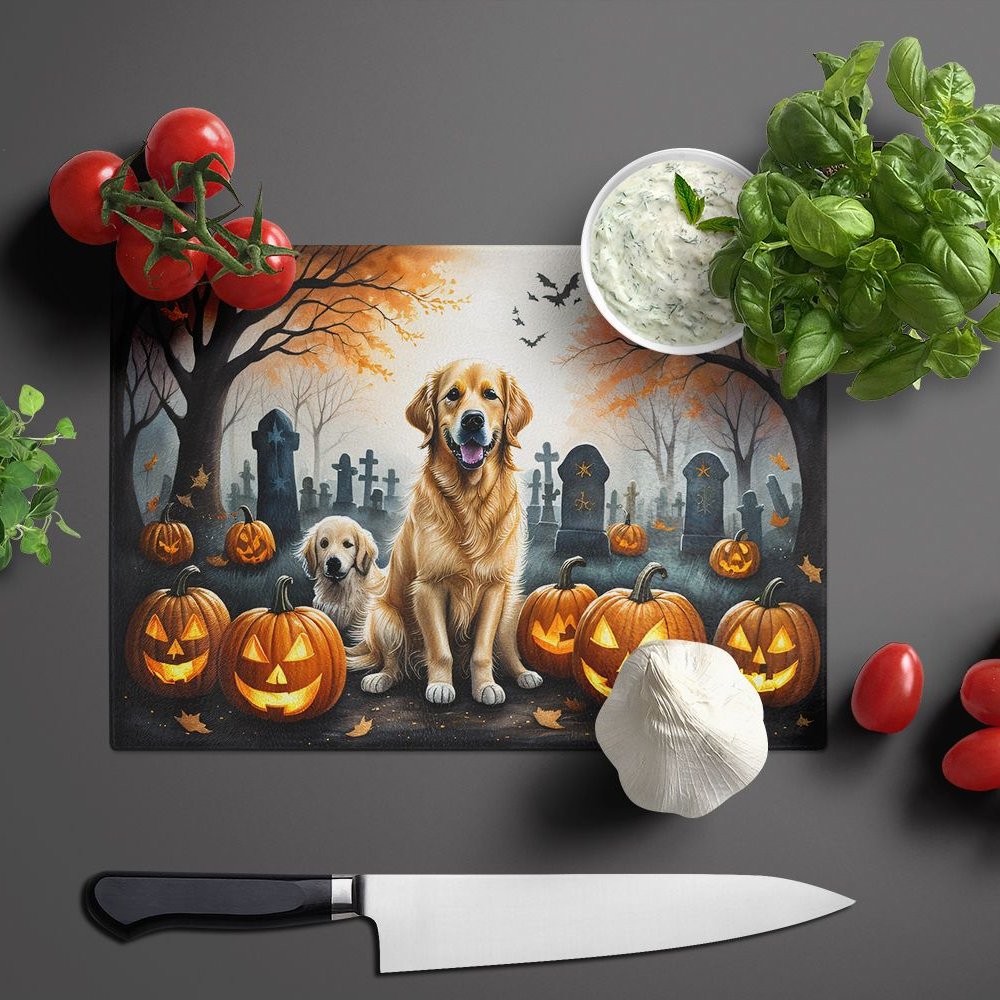 Edge Collections - 15" x 12" - Golden - Retriever Halloween Glass Cutting Board - 1 Piece