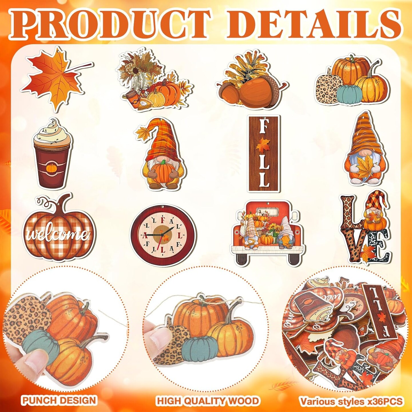 36 Pcs Fall Ornaments for Tree Fall Thanksgiving Decorations(Cute Style)