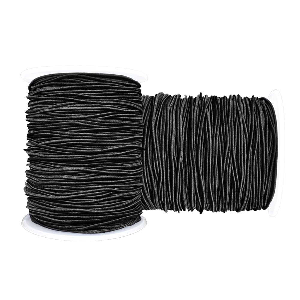 Stretchy String for Bracelets, 2 Rolls 1 mm Sturdy Elastic String Elastic Cord for Jewelry Making, Necklaces, Beading (Black)