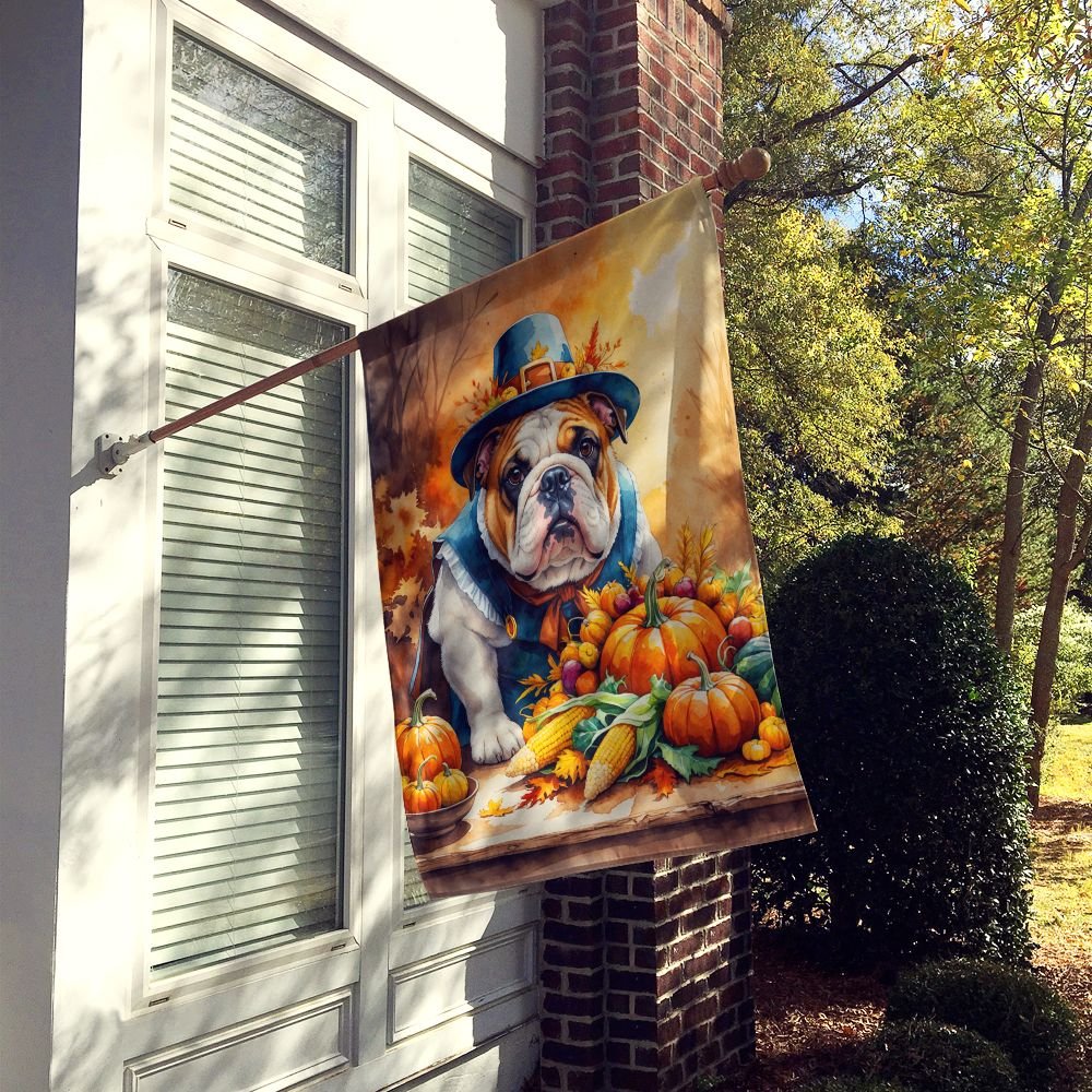 Edge Collections - 28&#x22; x 40&#x22; - Multicolor - English Bulldog Thanksgiving House Flag Decorative Sleeve Pole Banner - 1 Piece