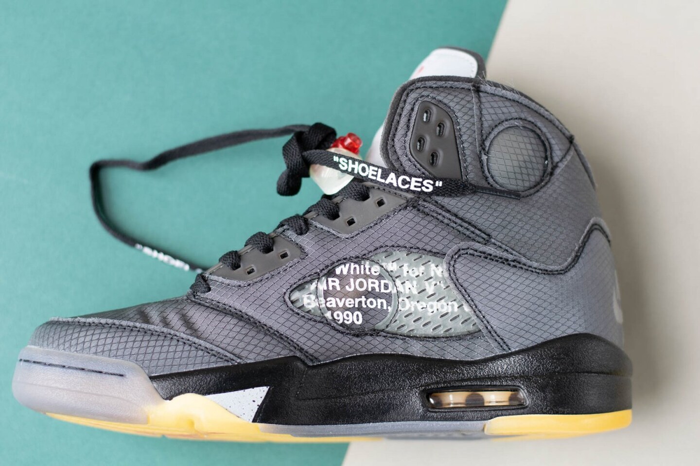 Air Jordan 5 Retro Off-White Black MUSLIN-FIRE Red | MakerPlace by