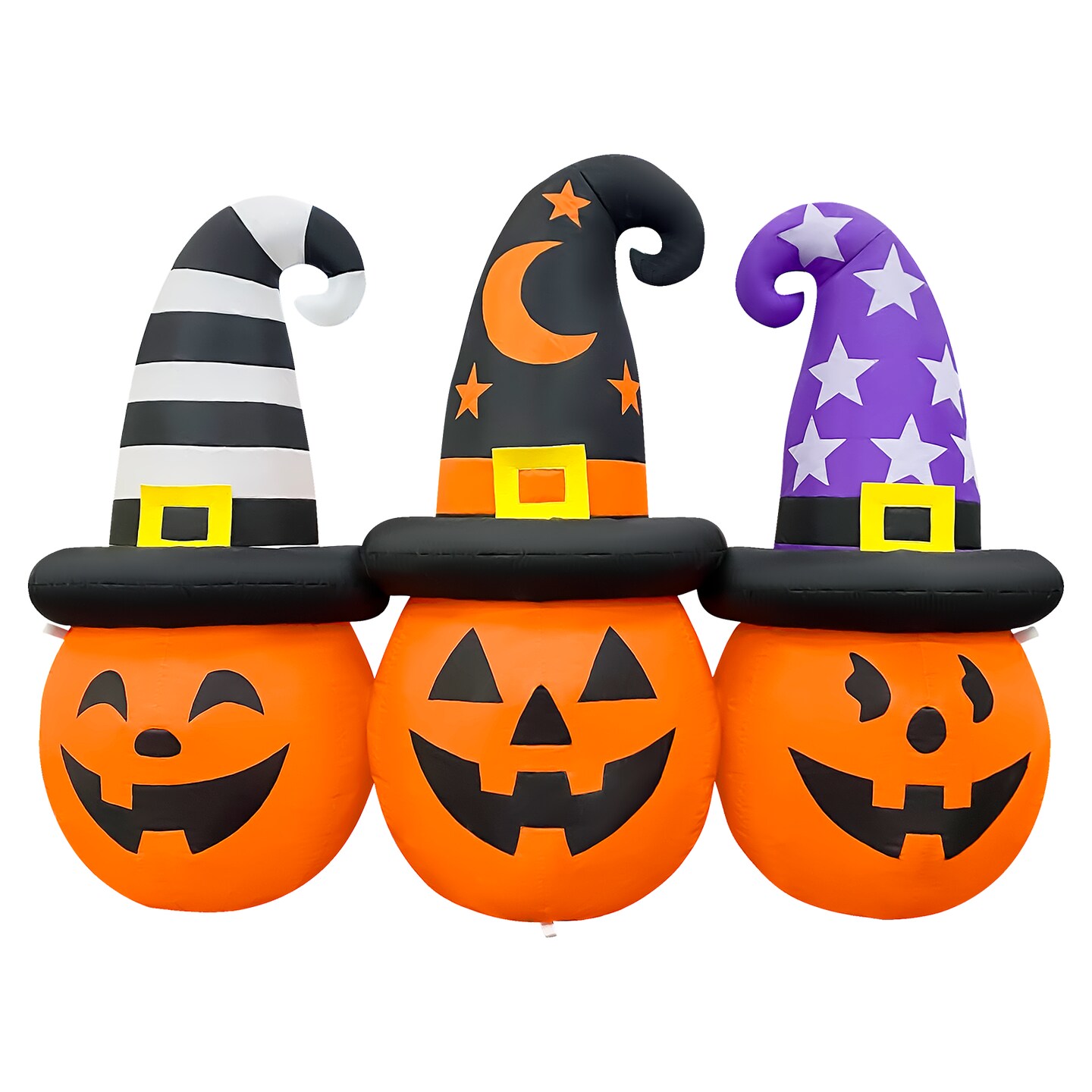 GOOSH 6FT Inflatable Trio of Pumpkins with Witch Hats &#x2013; Light-Up Halloween Yard Decoration