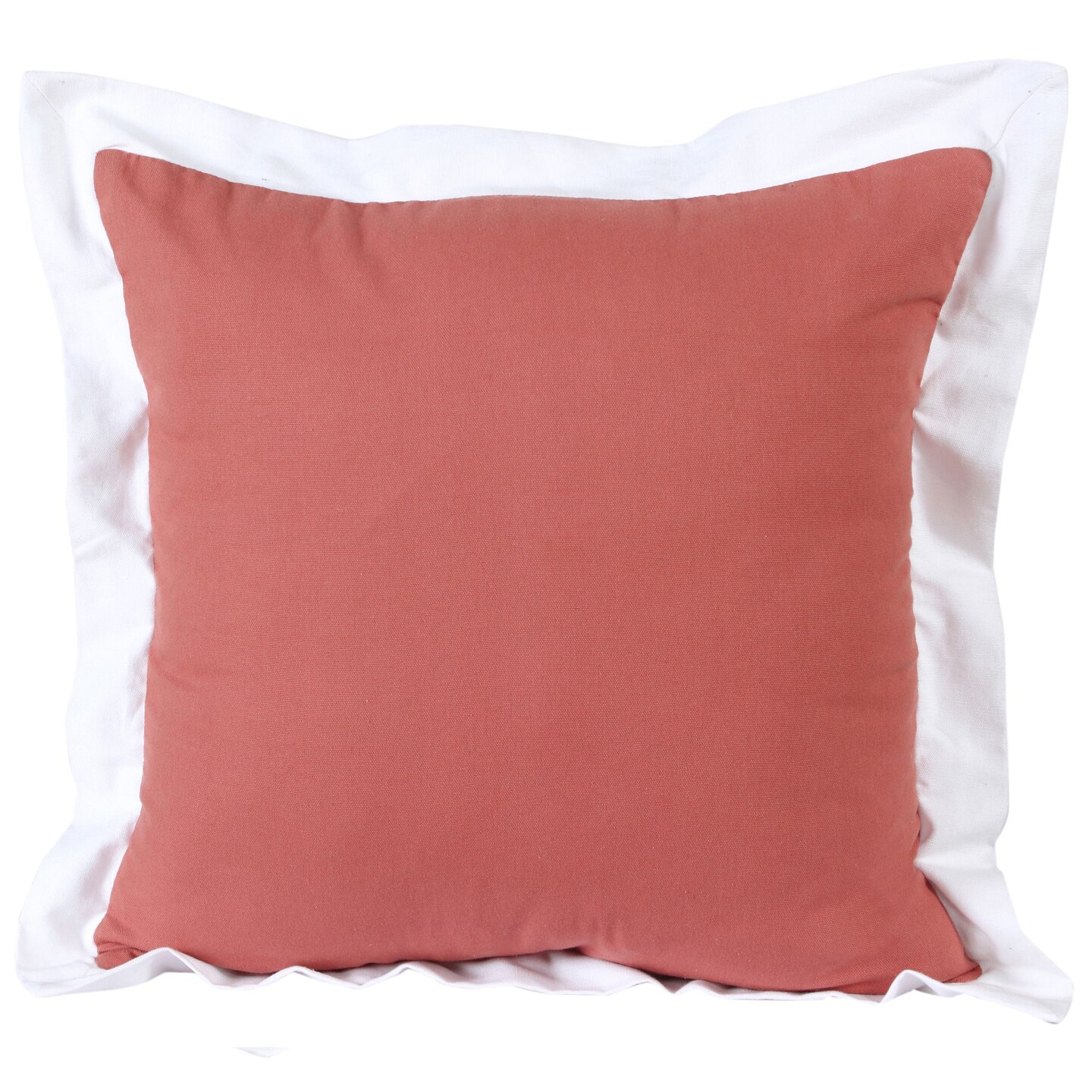 Laddha Home Designs Hand Woven Bordered Flange Frame Throw Pillow - 20" - Coral Pink and White
