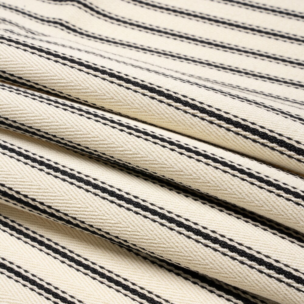 1 Yard Black on White Ticking Stripes Cotton Herringbone Twill Fabric