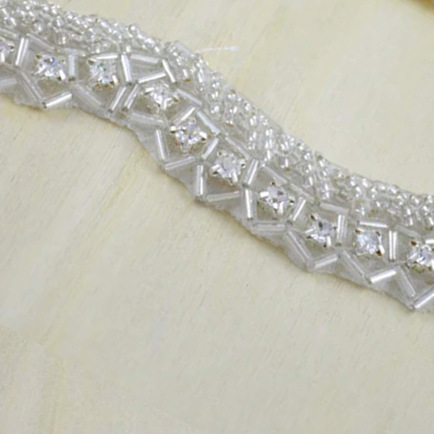 1 Yard 3/4 inch Silver Scalloped Beaded and Rhinestone Iron On Trim