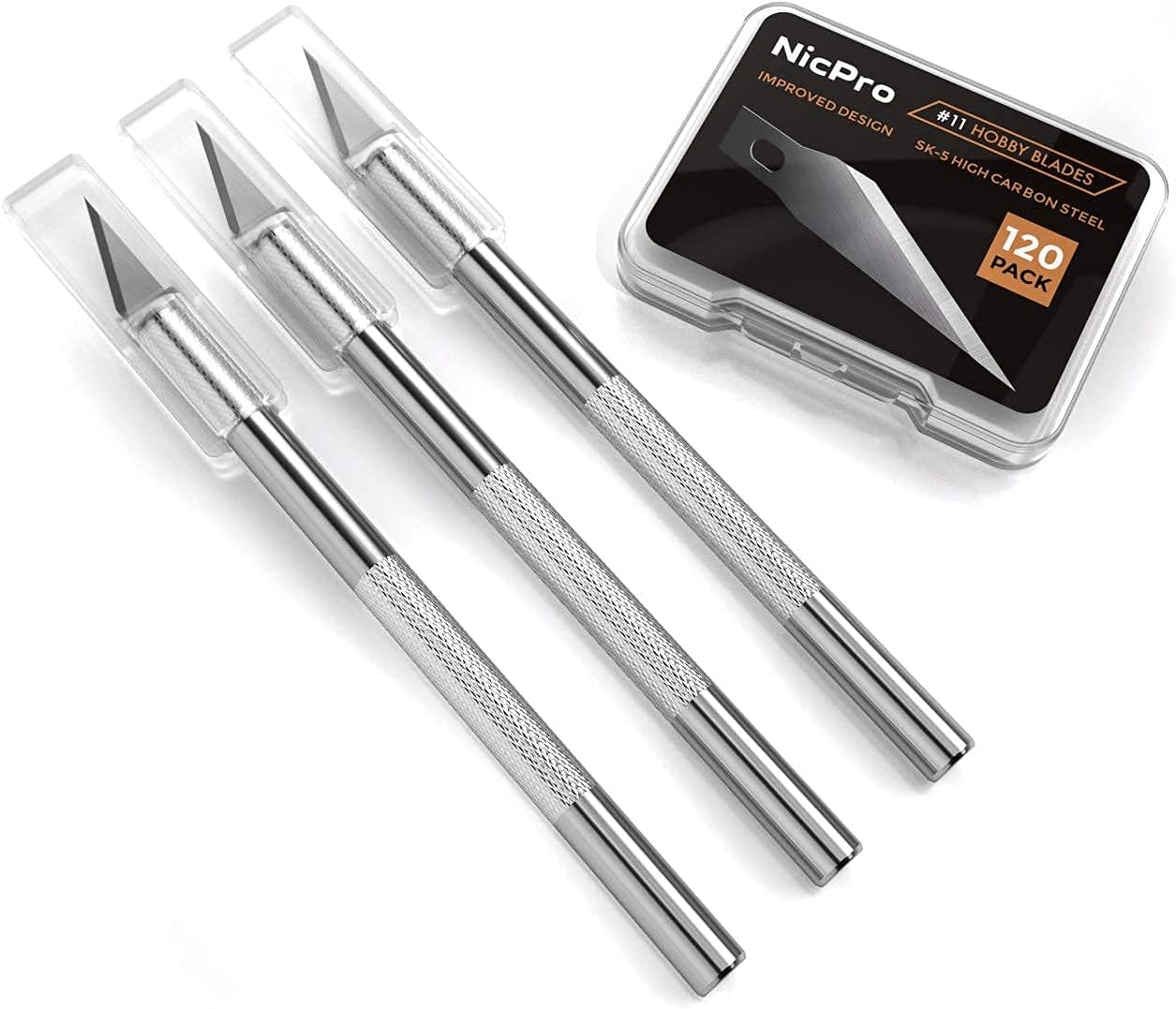 123 PCS Hobby Knife Set - 3 PCS Carving Craft Knife with 120 PCS SK-5 Utility #11 Art Blades Refill