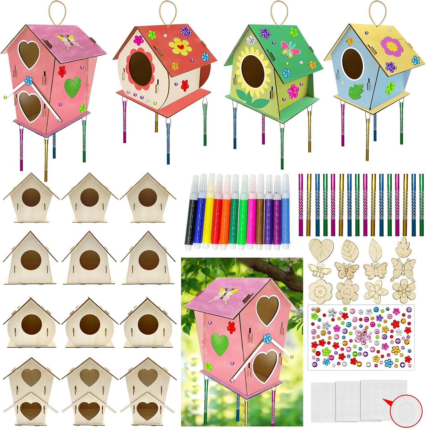 12 Sets DIY Wooden Birdhouse Craft Kit