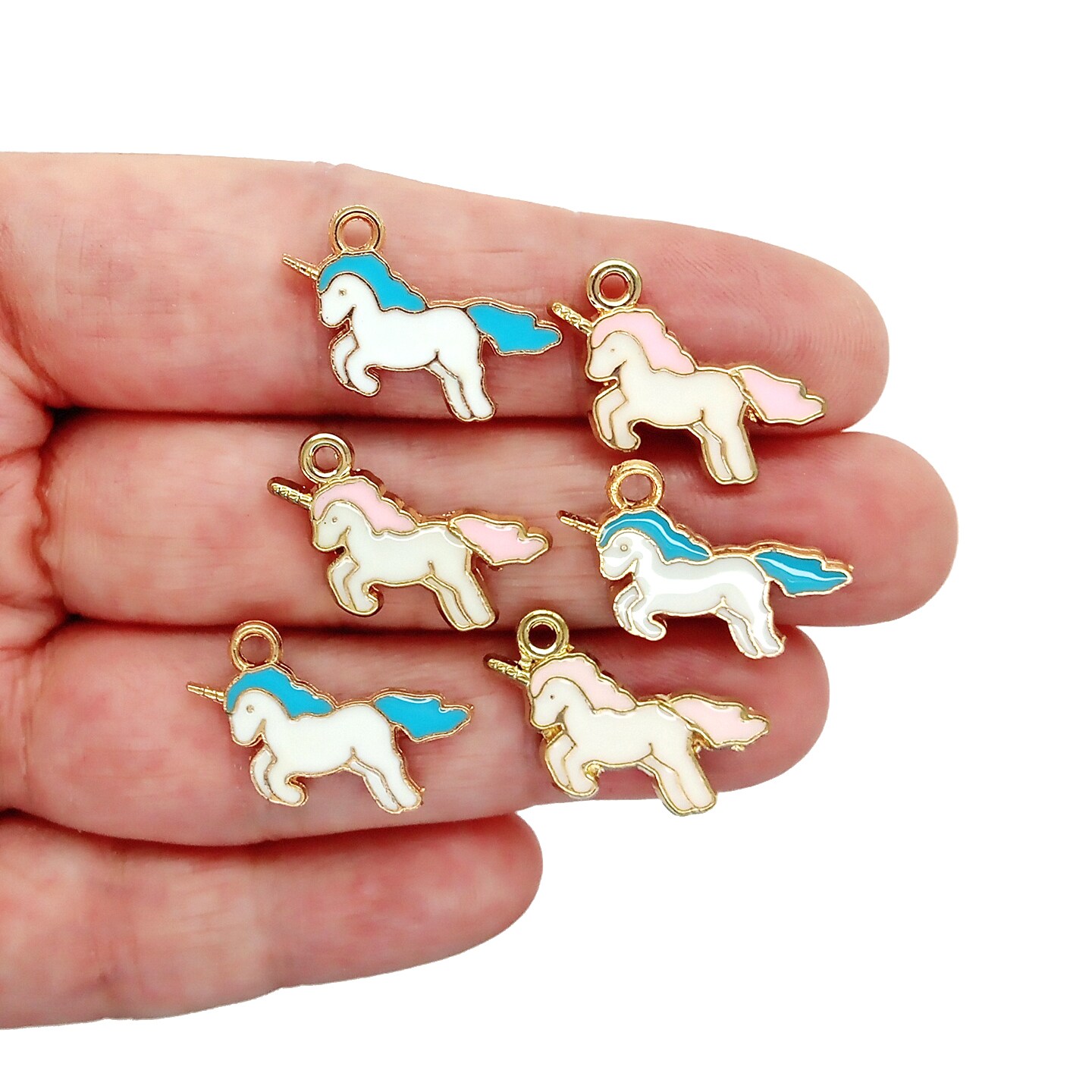 Small Unicorn Charms, 6 pcs, Blue and Pink Enamel, Adorabilities