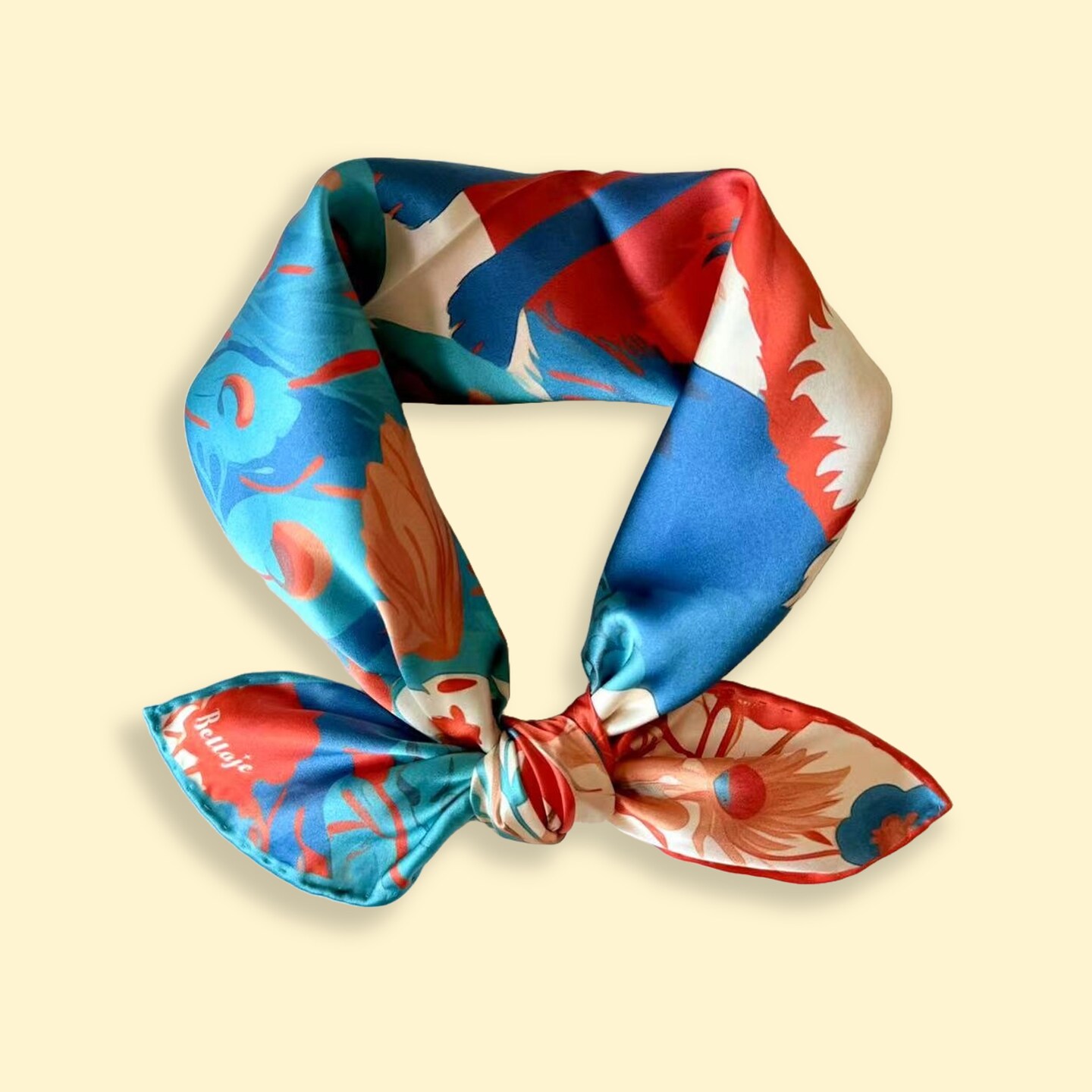Pure Silk Square Scarf - Fox and Peacocks 27 In, Mulberry Satin