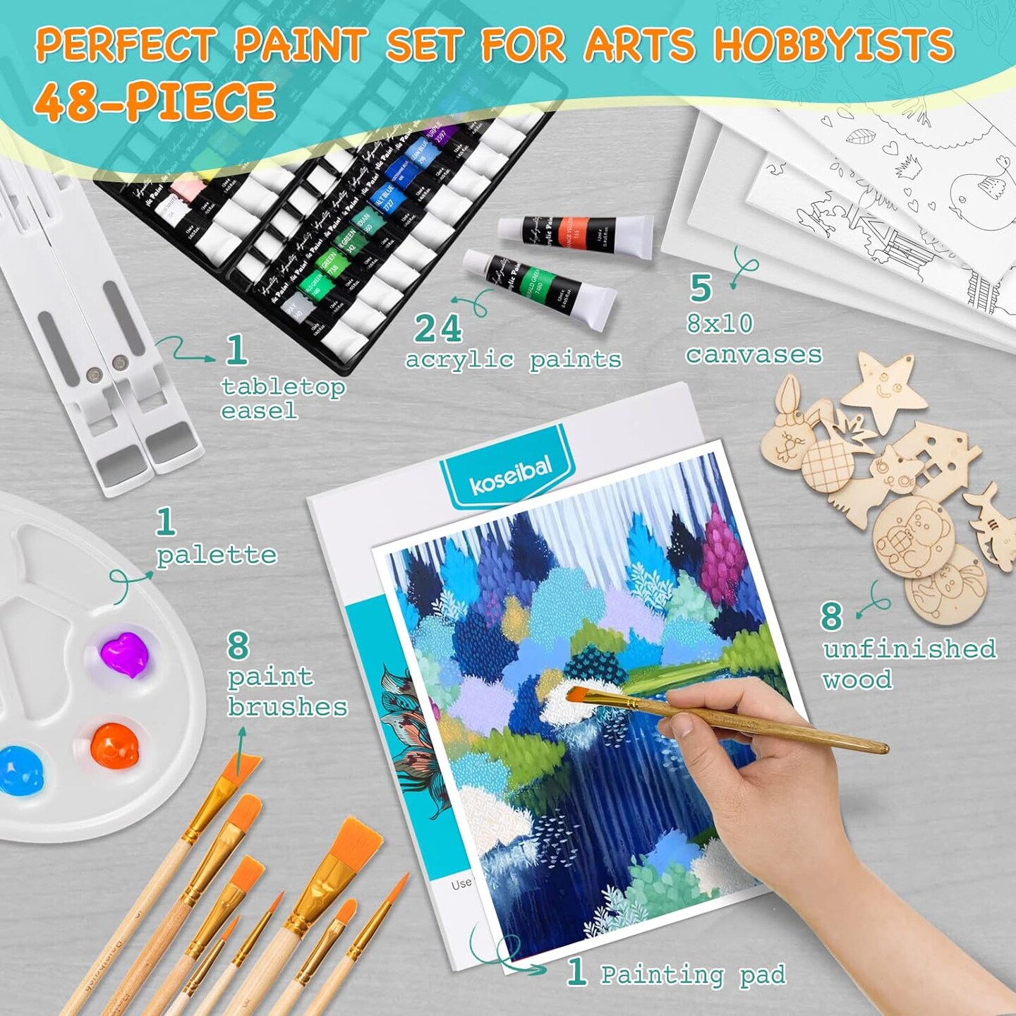 Acrylic Art Set with 24 Acrylic Painting Supplies Kit for Kids