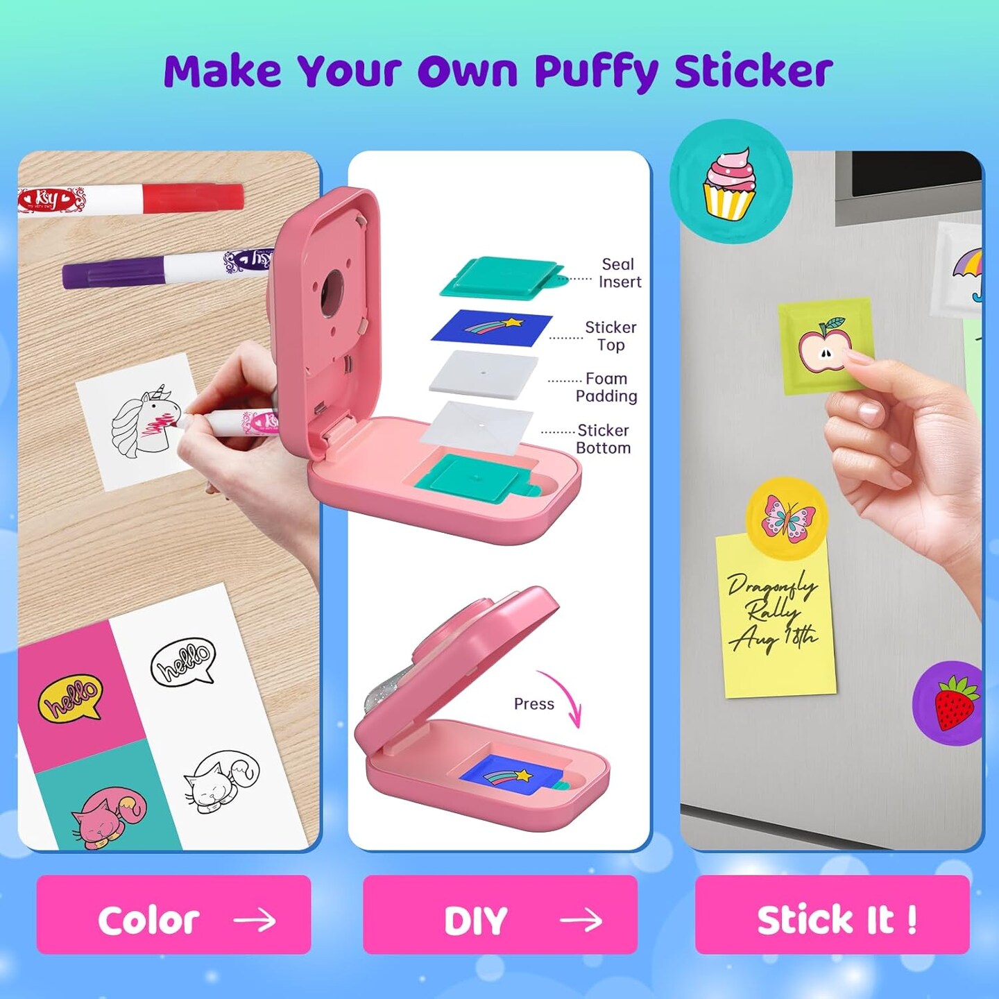 Sticker Maker Kit for Kids. Make Your Own 3D Puffy Stickers(Pink)