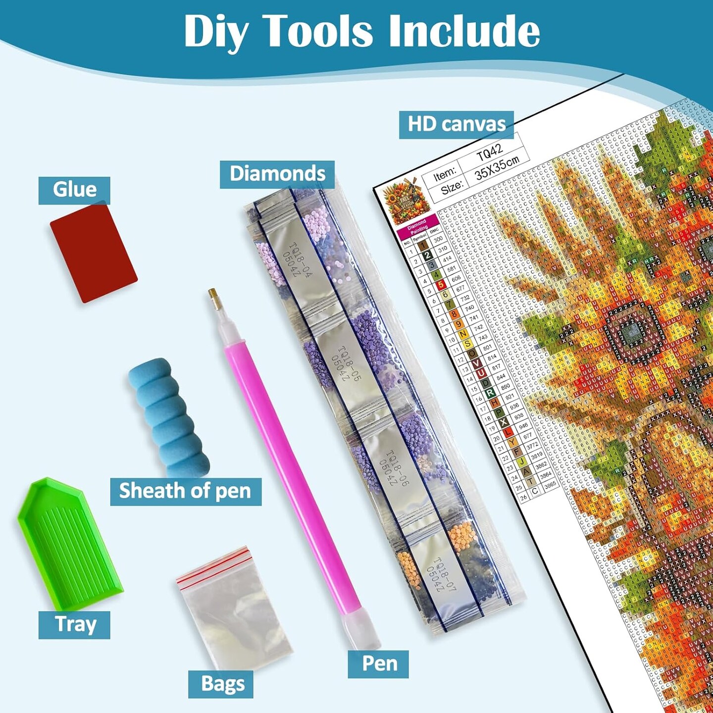 Pumpkin Sunflower Leaf Diamond Art Kits for Adults