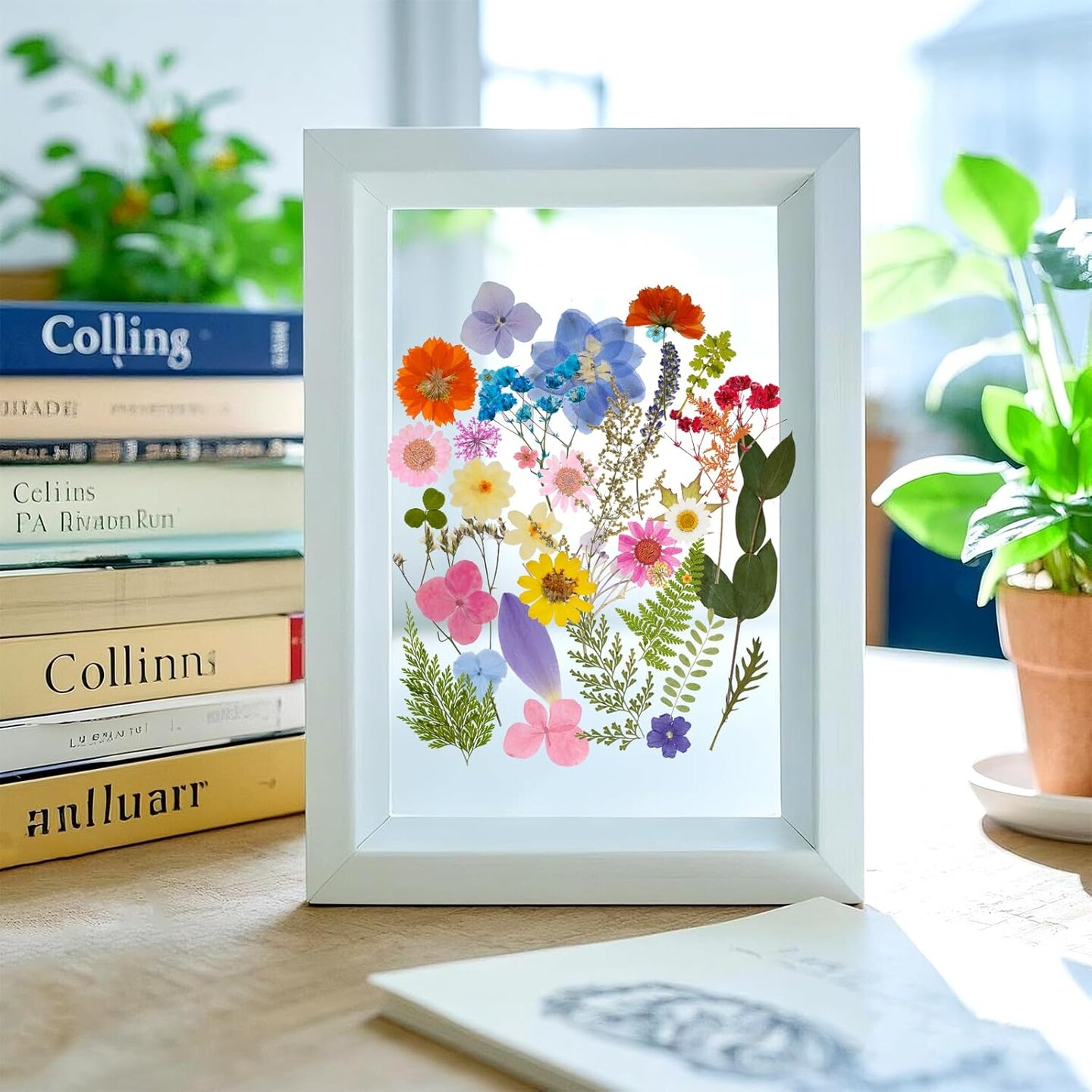 100-Piece Dried Pressed Flowers & Leaves Set for Crafts – Colorful Natural Flowers for Resin, Jewelry, Nail Art, Candle, Soap, Scrapbooking & DIY Projects – Tweezers Included