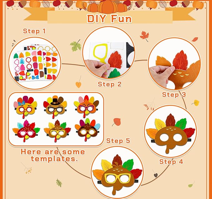 16PCS Thanksgiving Crafts for Kids - Turkey Masks