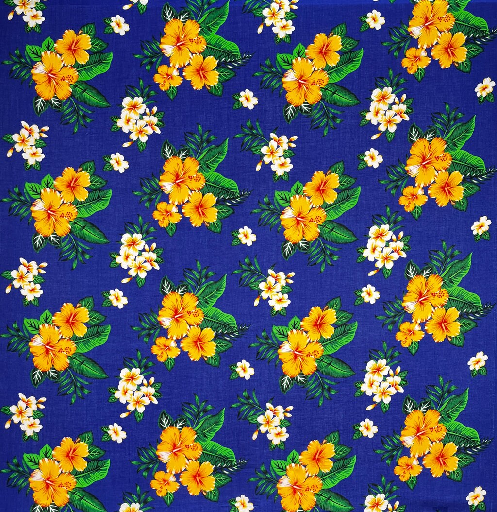 1 Yard Hibiscus Plumeria Tropical Leaves Cluster Rayon Fabric