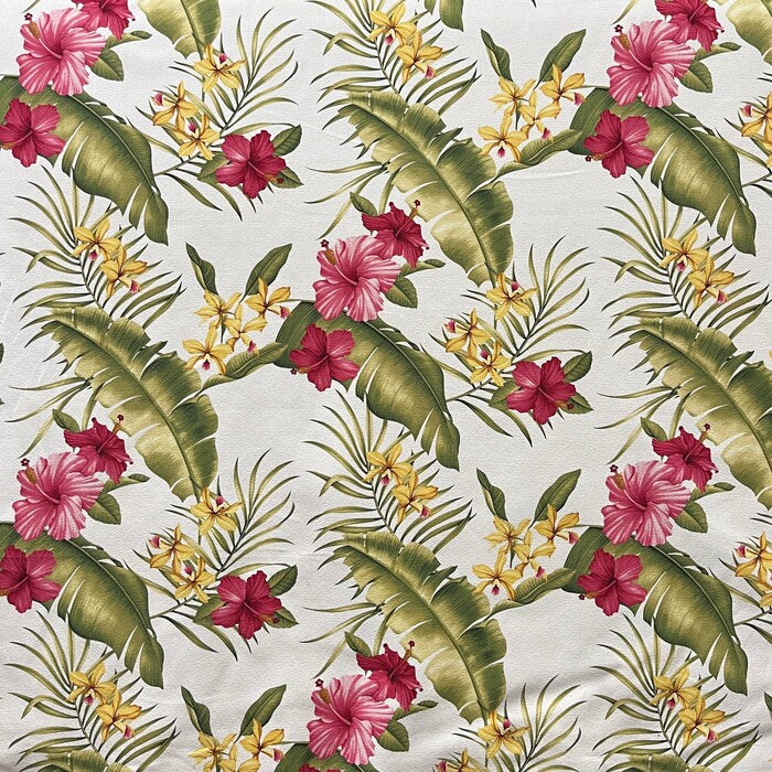1 Yard Hibiscus Banana Leaf Upholstery Fabric 100% Cotton, 56-58 Inches Wide