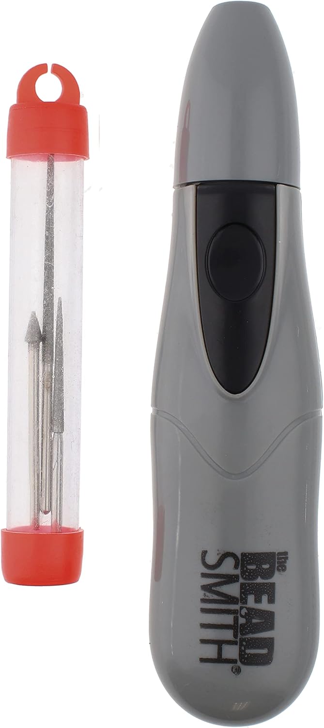 The Beadsmith Motorized Bead Reamer – Cordless: 2 AA Batteries – Included 3 Diamond Points – Use on Glass, Ceramic or Stone – Tools for Opening & Enlarging Holes & Softening & Smoothing Rough Edges
