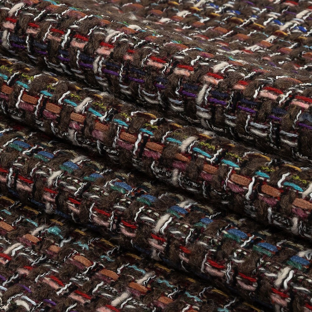 1 Yard Black Coffee, Cream and Multicolor Tweedy Plaid Blended Wool Woven 58&#x2019;&#x2019; Width