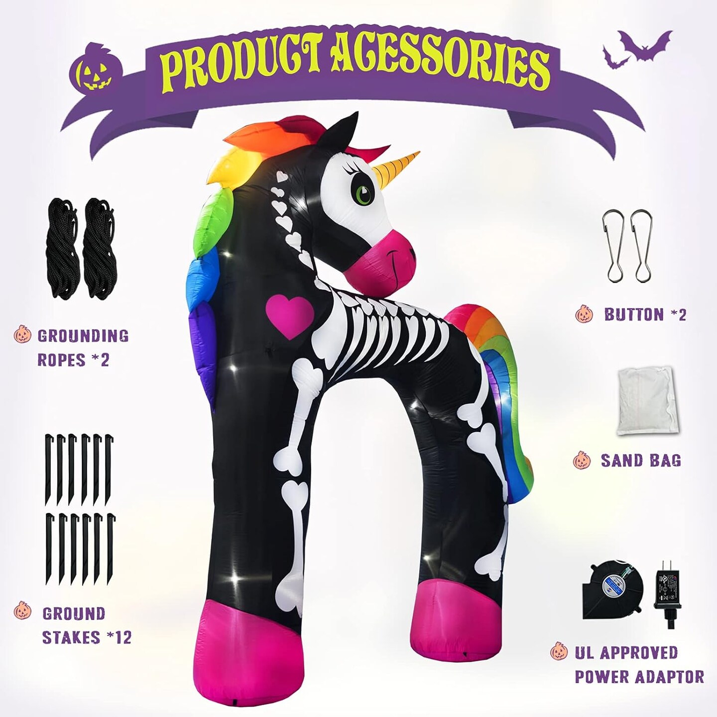 11 Ft Giant Halloween Inflatables Unicorn Arch Decorations,Built in LED Lights(Multicolor)