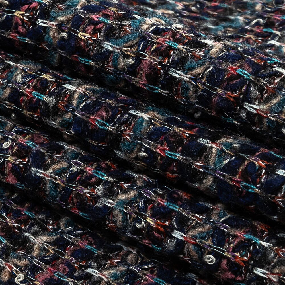 1 Yard Pink, Dusty Teal and Navy Striped Boucle Blended Wool Sweater Knit 60’’ Width