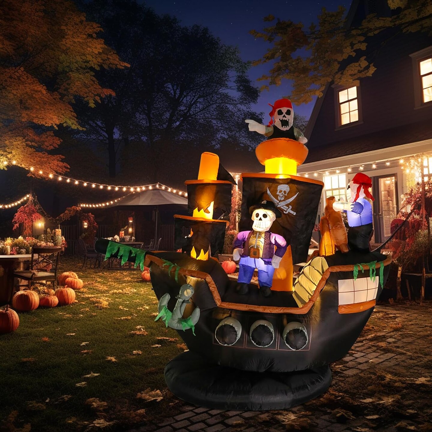 Halloween Inflatables Pirate Ship - Giant 7FT Skeletons Ghosts (Pirate Ship Inflatable)
