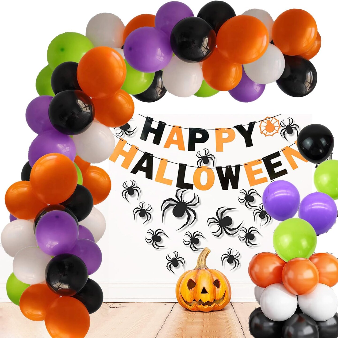 Halloween Balloons w/Ribbon(Black Orange Purple Green)