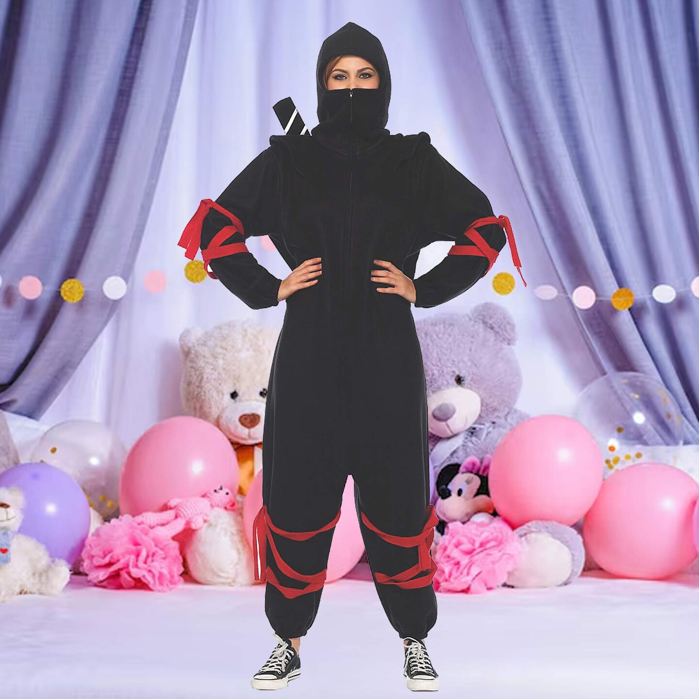 Women's Ninja Kigarumi Costume Fleece Onesie with Foam Sword
