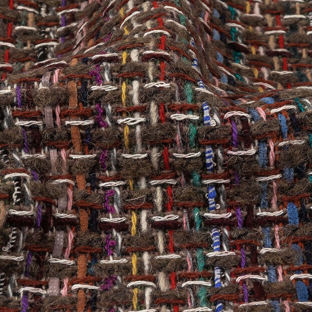 1 Yard Italian Taupe, Burgundy and Multicolor Tweedy Plaid Blended Wool Woven 60&#x2019;&#x2019; Width