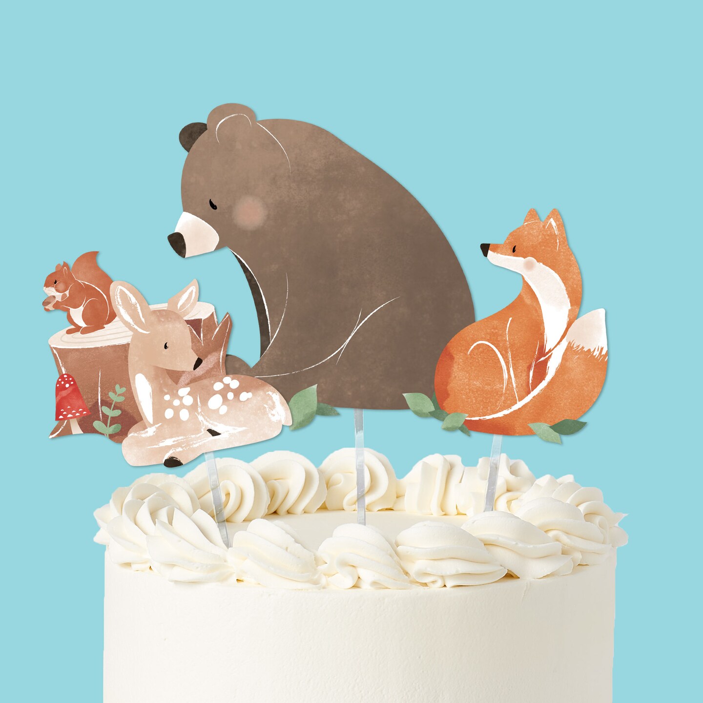 Big Dot of Happiness Woodland Animals Cake Topper Set, Forest Baby Shower or Wild One Birthday Party Dessert Decor with Bear Fox Deer Designs – 3 Ct