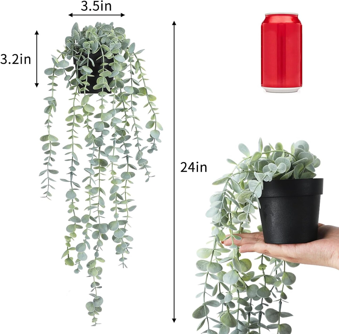 Artificial Hanging Fake Plants Fake Potted Eucalyptus for Wall Room Home Patio Indoor Outdoor Decor
