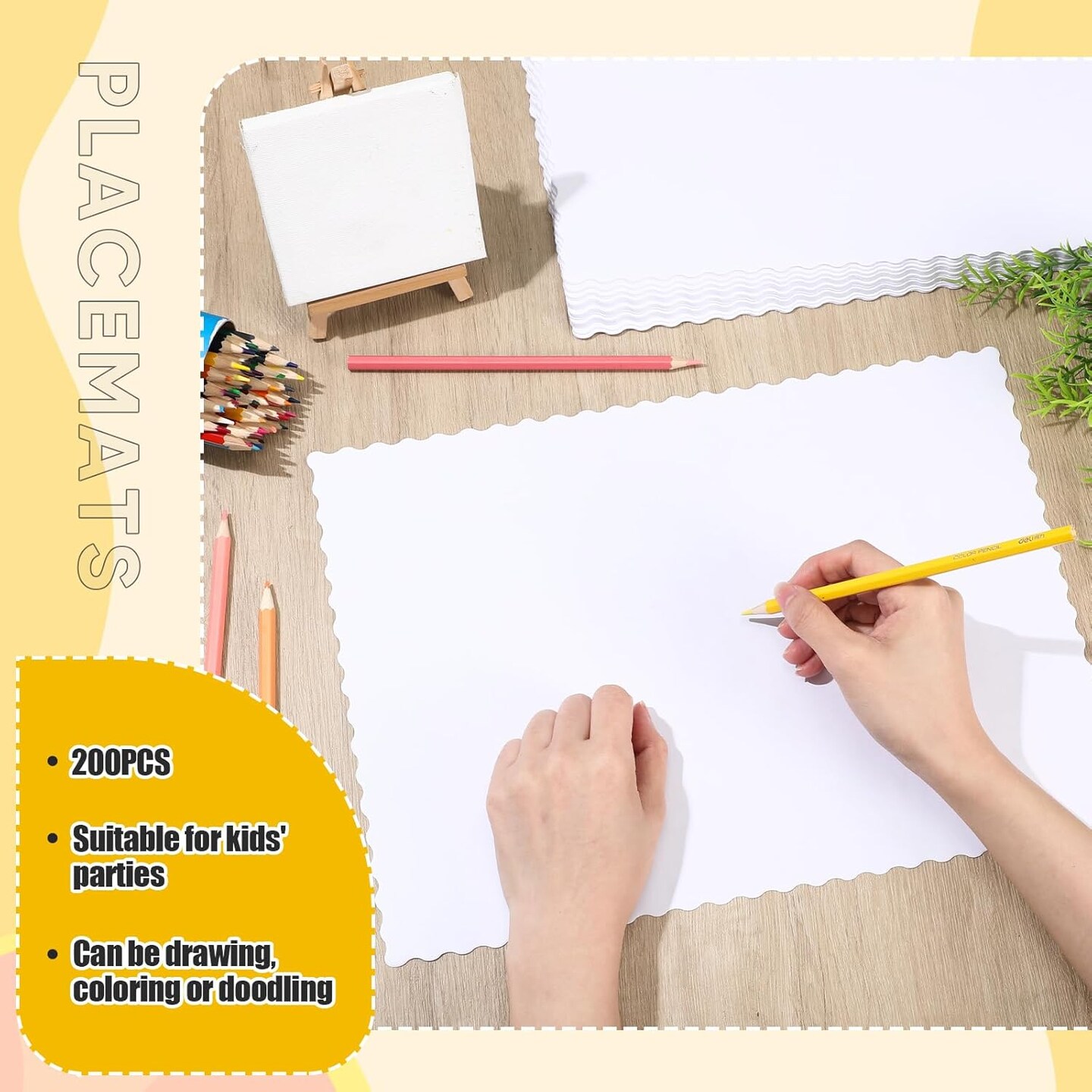 200 Pcs Paper Placemats Disposable Table Placemat Scalloped Edges Blank Table Mats Bulk Place Mat