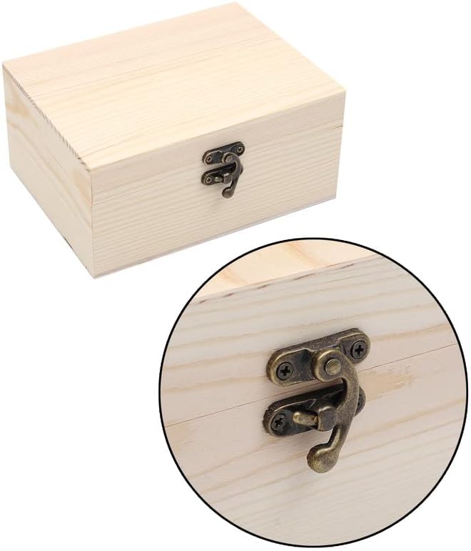 1-Pack Unfinished Unpainted Wooden Box with Hinged Lid for Crafts DIY Storage Jewelry Plain Pine Box