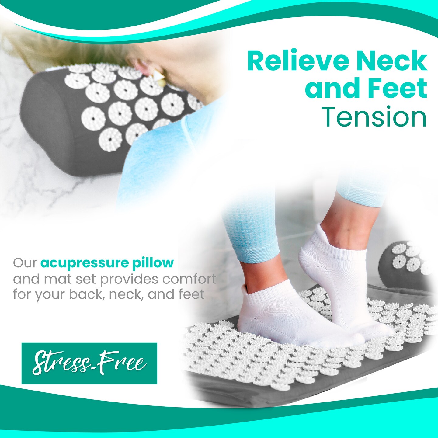 Acupressure Mat and Pillow Set - Grounding Mat for Stress, Back &#x26; Neck Pain - Acupuncture Point Massage Mat for Muscle Relaxation, Sciatica, &#x26; Meditation - Includes Carry Bag