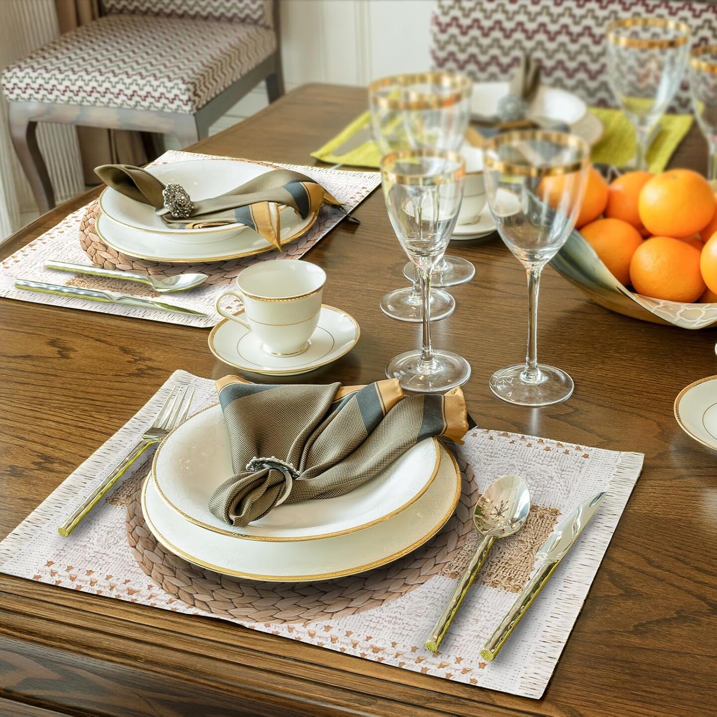 100 Pcs Boho Disposable Paper Placemats Set Round Braided Rattan Disposable Woven Paper Place and Rectangle Burlap Printed Placemats Farmhouse Table Mats for Kitchen