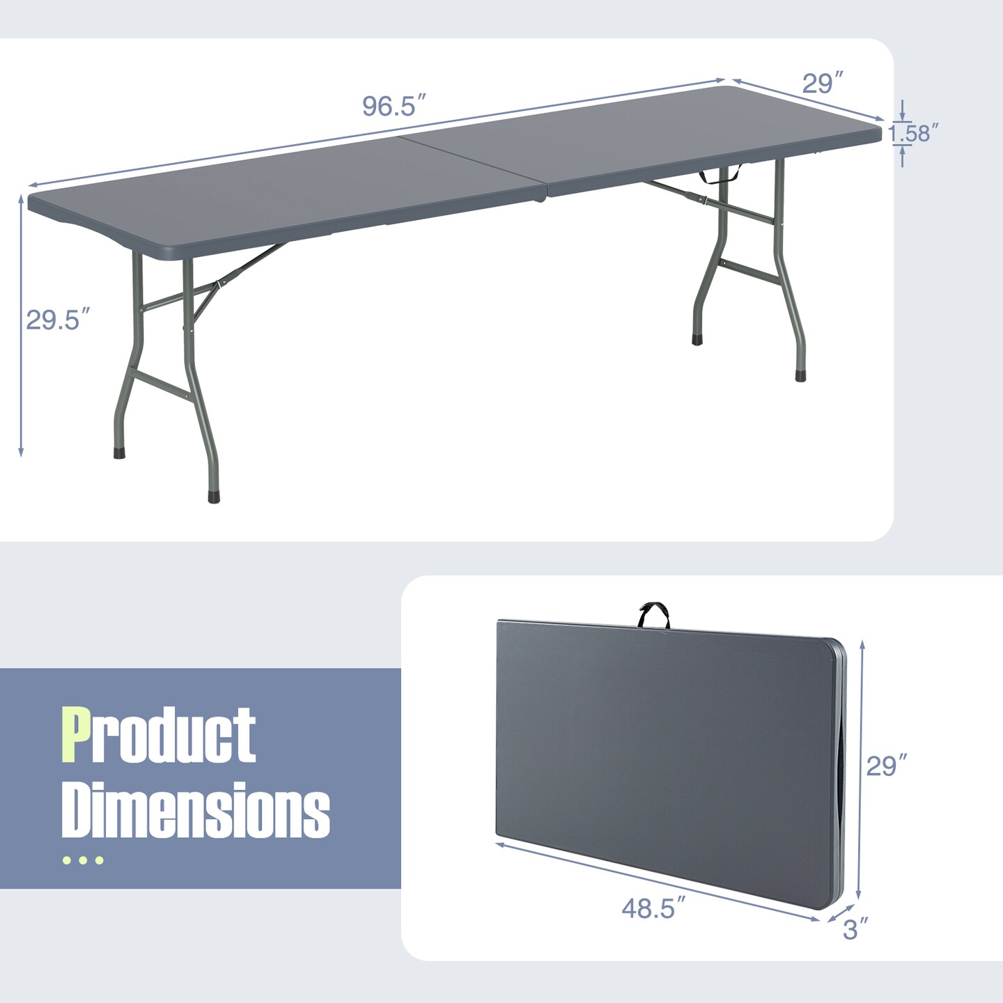 8 Feet Patio Portable Fold-in-Half Table with Robust Metal Legs and Joint Safety Lock