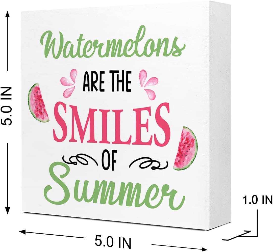 Watermelons are The Smiles of Summer Wooden Plaque Sign Desk Decor,Rustic Summer Watermelon Wood Block Sign Desk Decorations for Country Home Kitchen Farm Garden Shelf Table Decor
