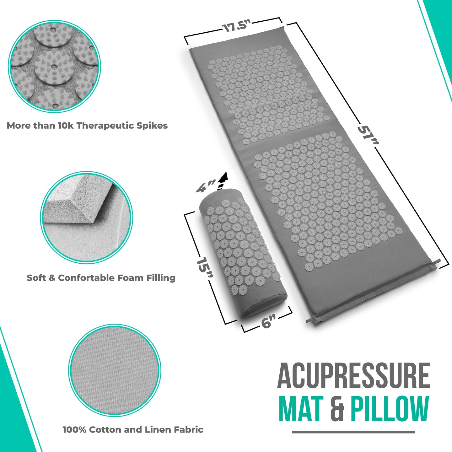 Acupressure Mat and Pillow Set - Grounding Mat for Stress, Back & Neck Pain - Acupuncture Point Massage Mat for Muscle Relaxation, Sciatica, & Meditation - Includes Carry Bag