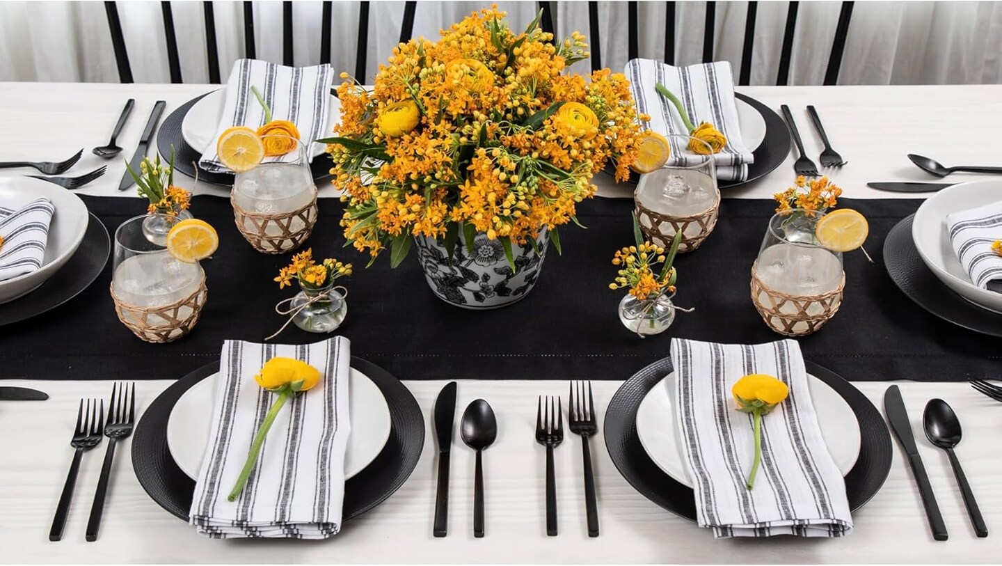 Home Black Table Runner 60 Inches - Classic Hemstitch, 100% Pure Linen Coffee Table Runner