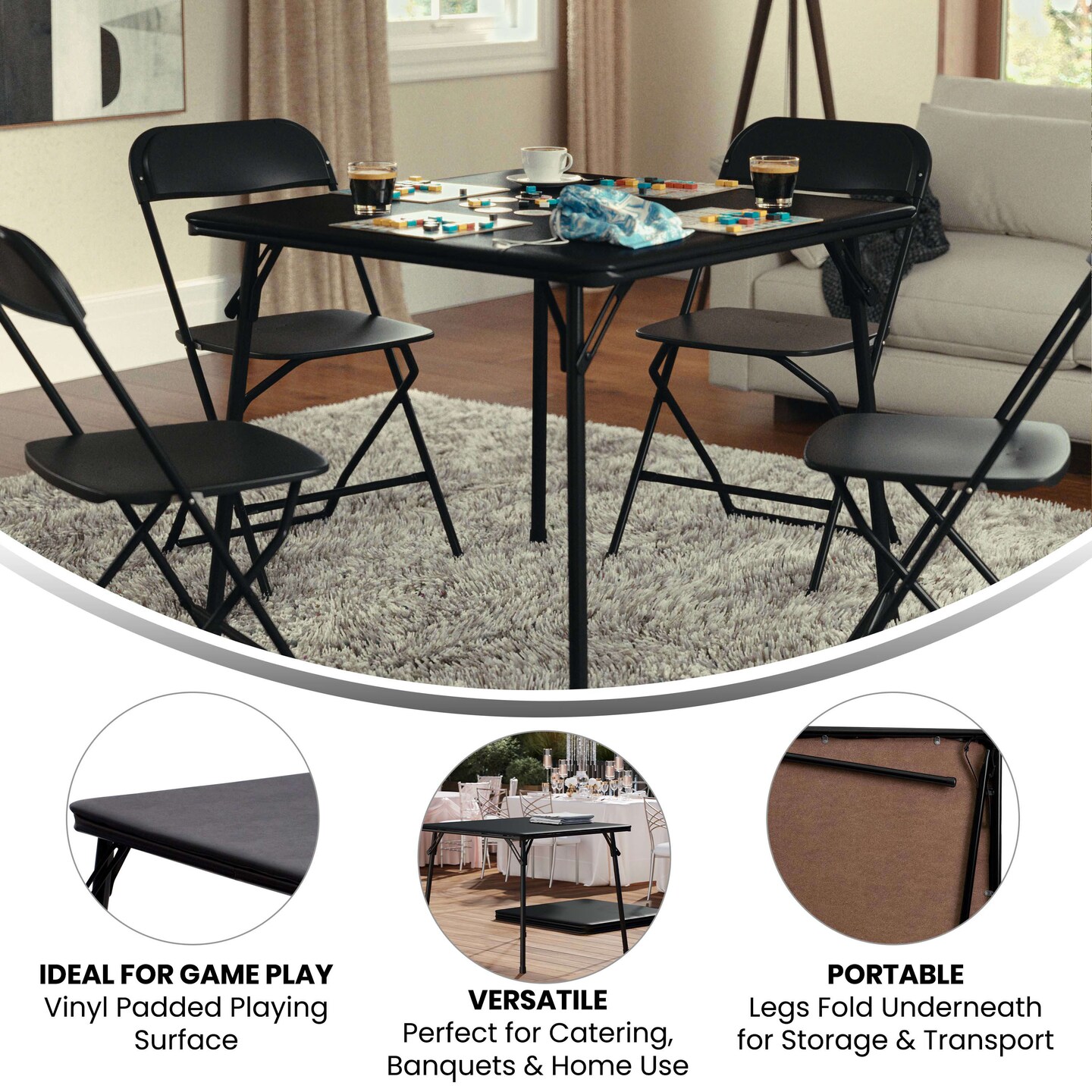 Emma and Oliver Foldable Card Table with Vinyl Table Top - Game Table - Portable Table